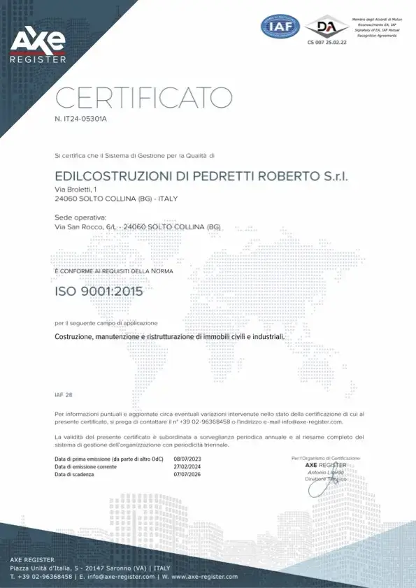 Certificato EDILCOSTRUZIONI DI PEDRETTI IT24-05301A